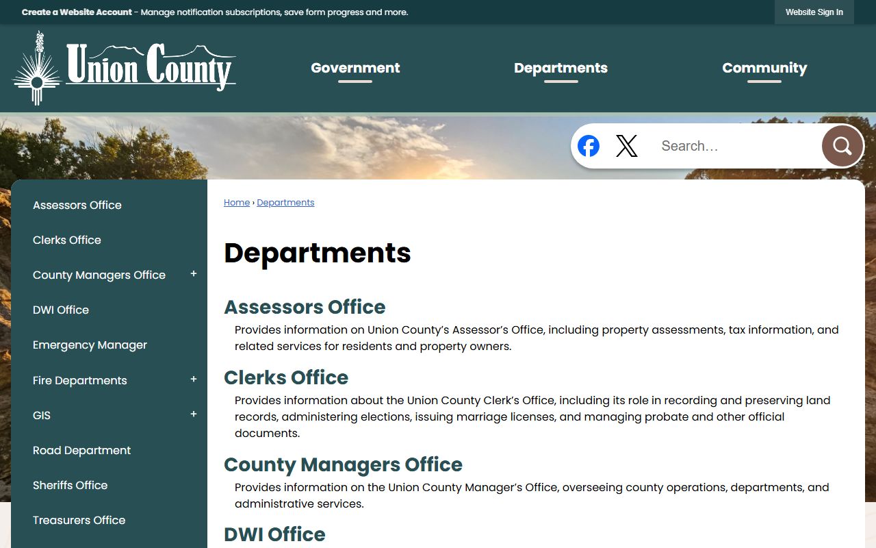 Union County District Court Clerk records departments page