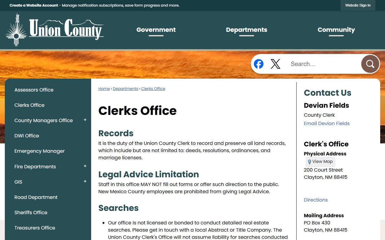 Union County District Court Clerk records County Clerk office page