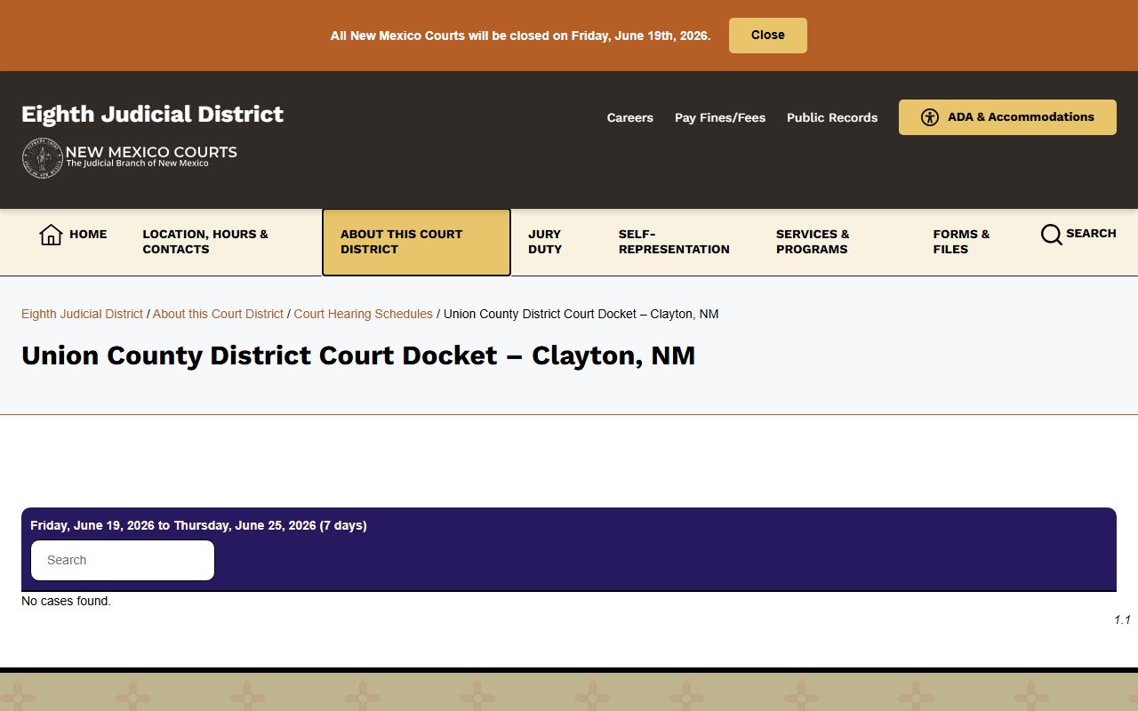 Union County court dockets District Court hearing schedule