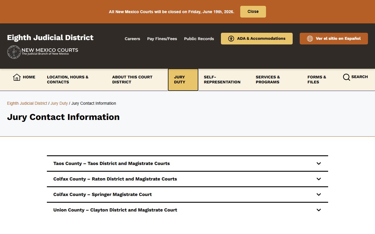 Union County court dockets jury contact information