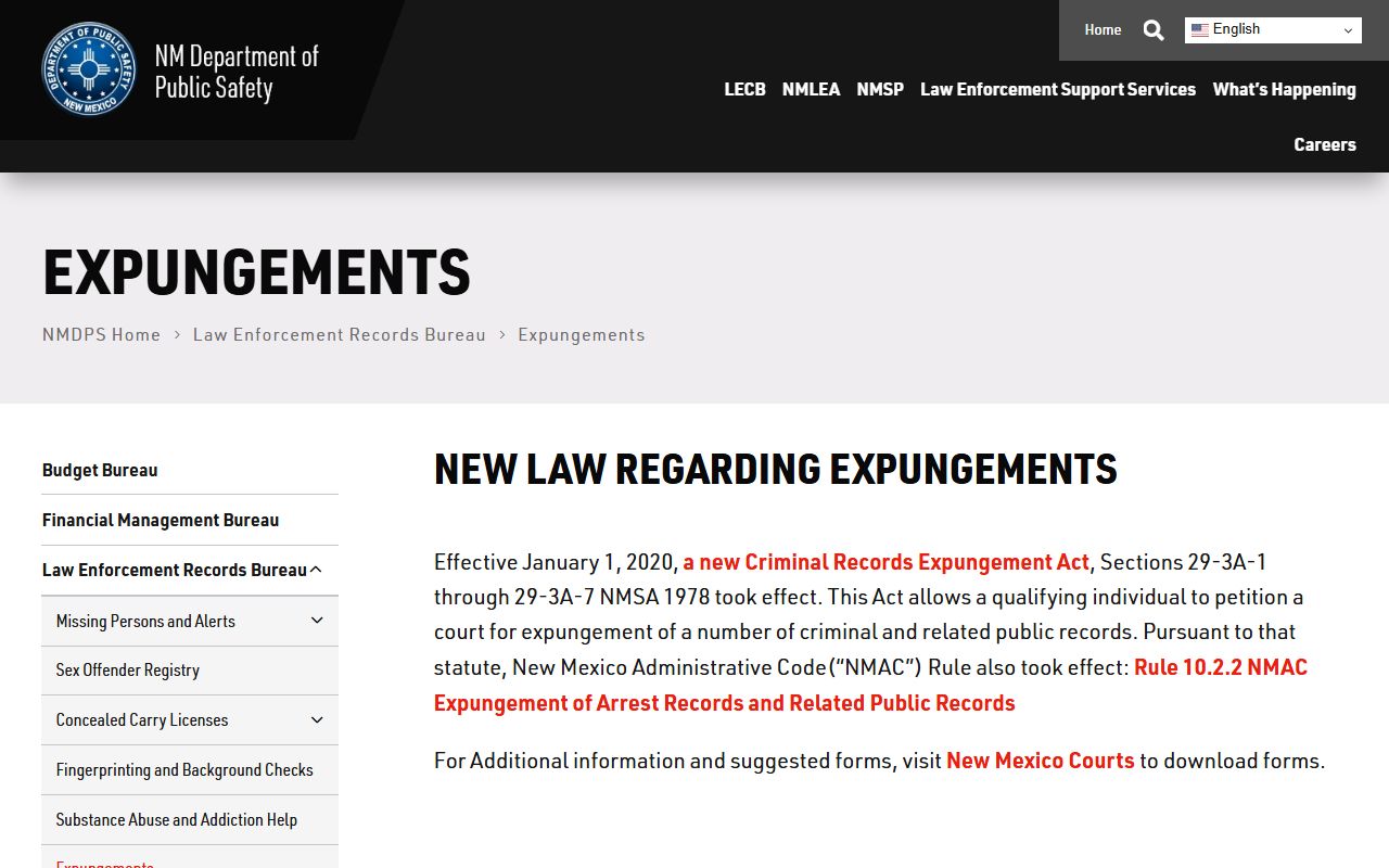 Union County criminal court records New Mexico DPS expungements