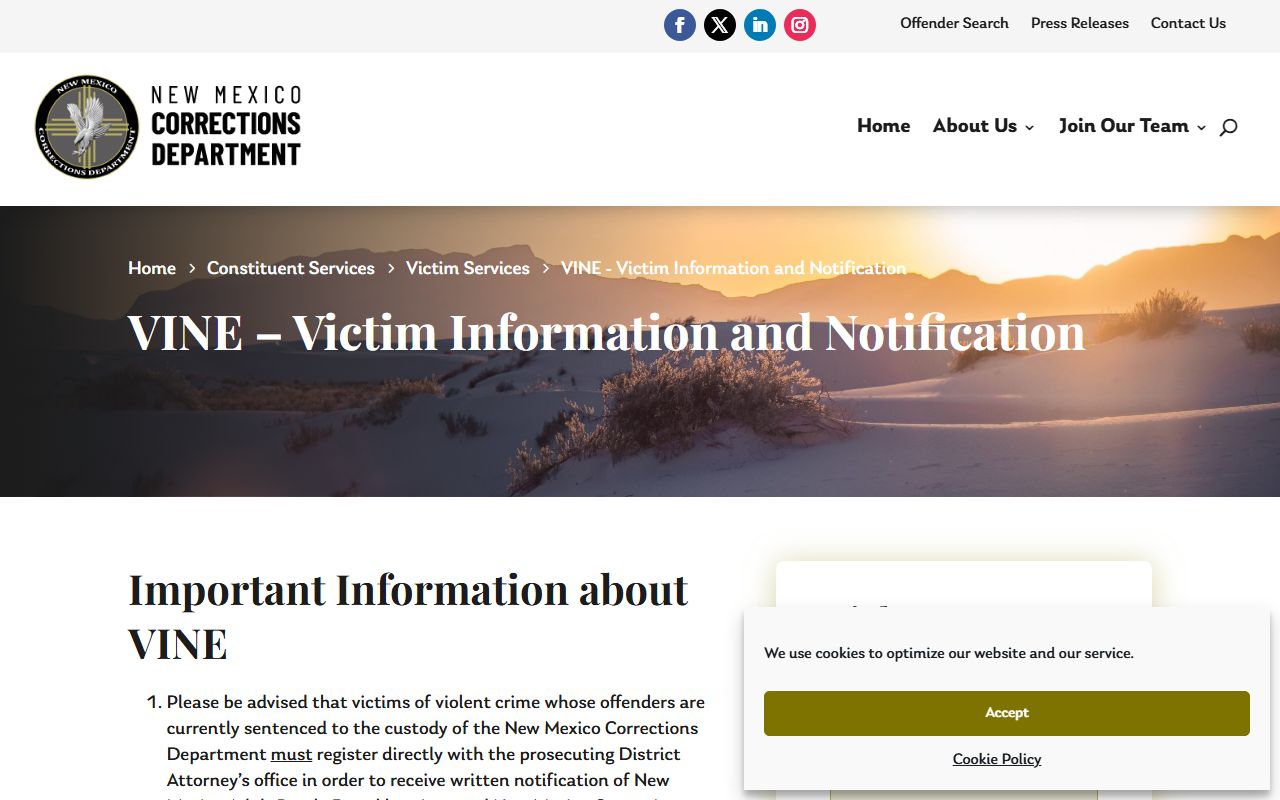 Union County inmate records NMCD VINE victim information and notification