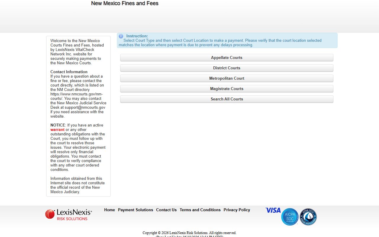 Union County warrant records New Mexico Courts fines and fees payment portal